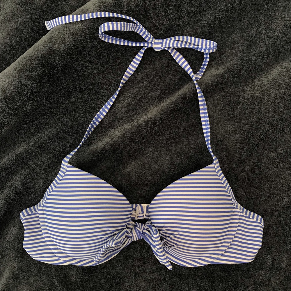 Blue and White Striped Bikini Top